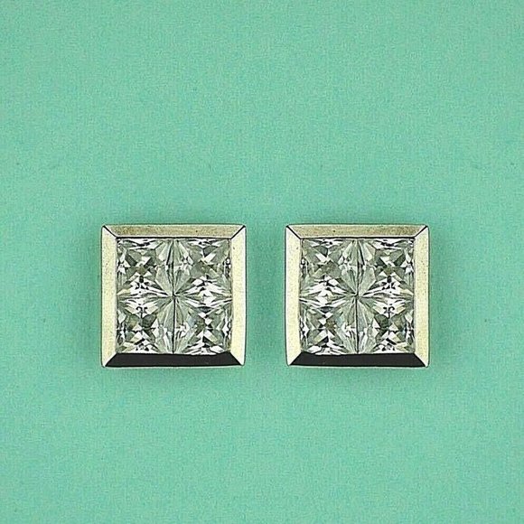 Solid 14K Gold Fancy Post Square Cubic Zirconia Stud Push Back Earrings 5x5mm - Picture 2 of 5